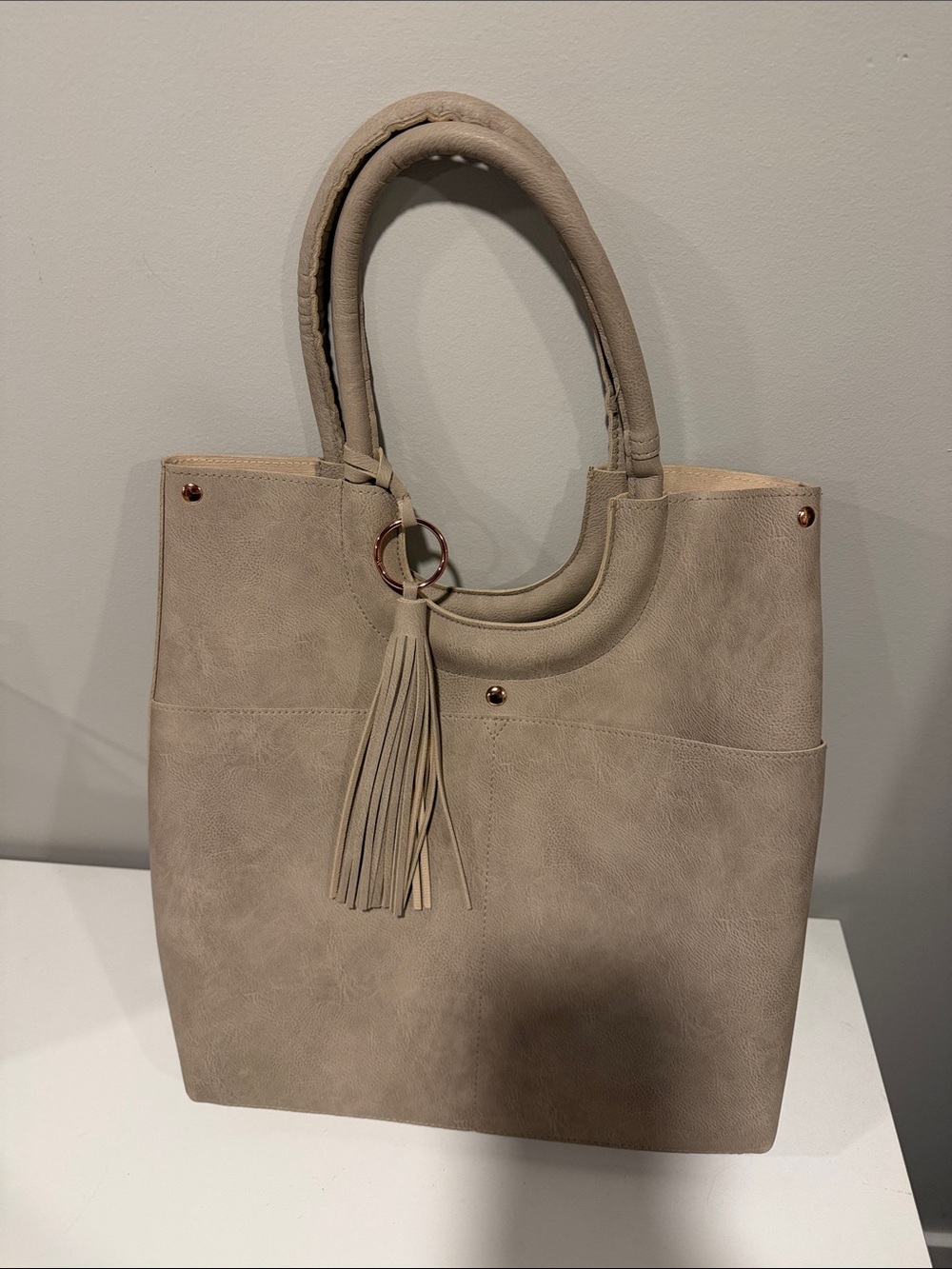 Ulta Beauty Taupe Tassel Tote Bag